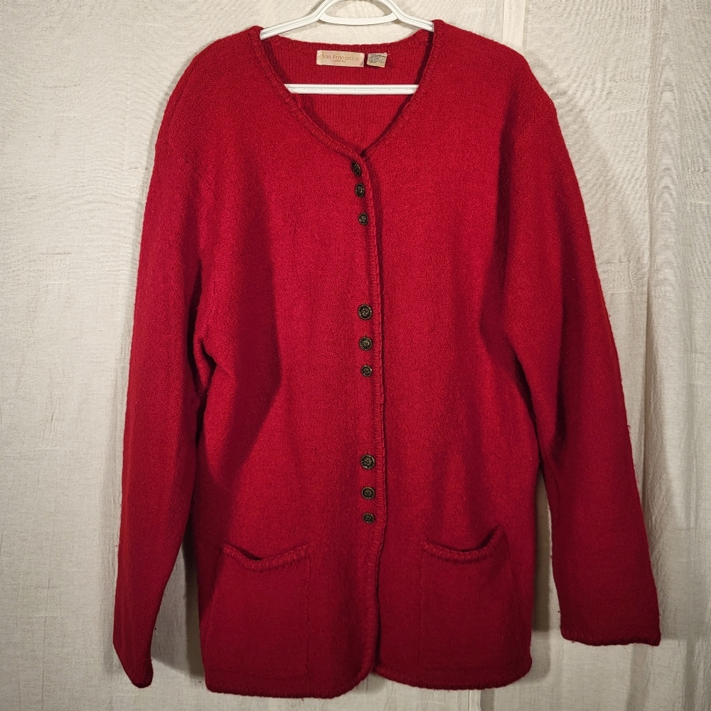 Vintage San Francisco Collection Crimson Red Wool Longline Cardigan Sweater